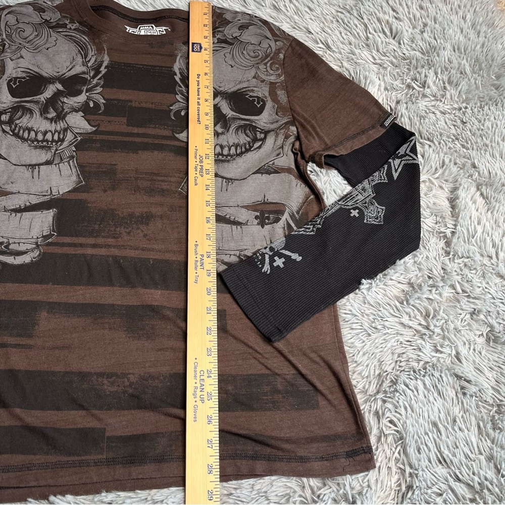 MMA Elite Tshirt Mens Large Skull Long Sleeve Cross Crossbones Martial Arts - Picture 3 of 6